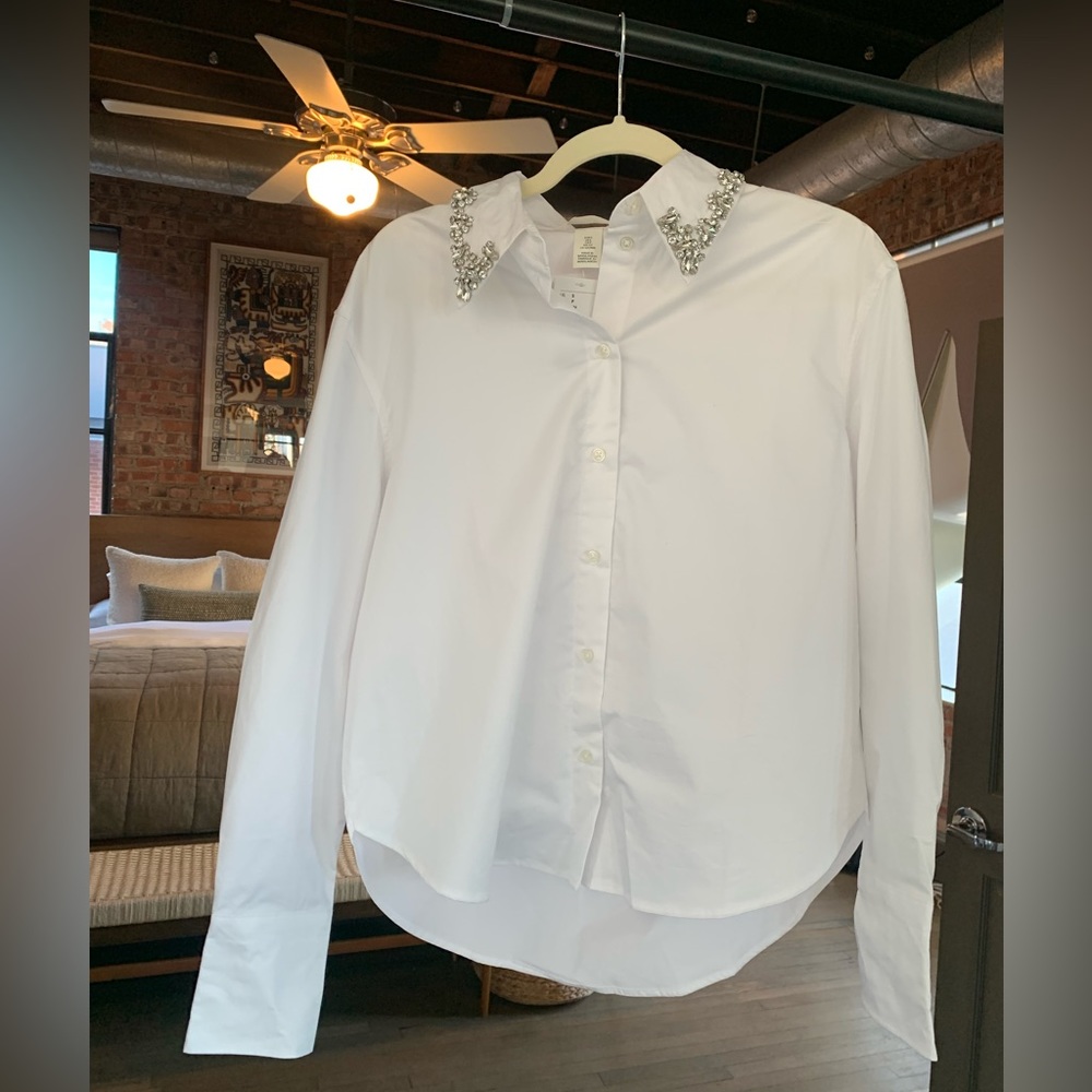 H&M Rhinestone-embellished Cotton Shirt